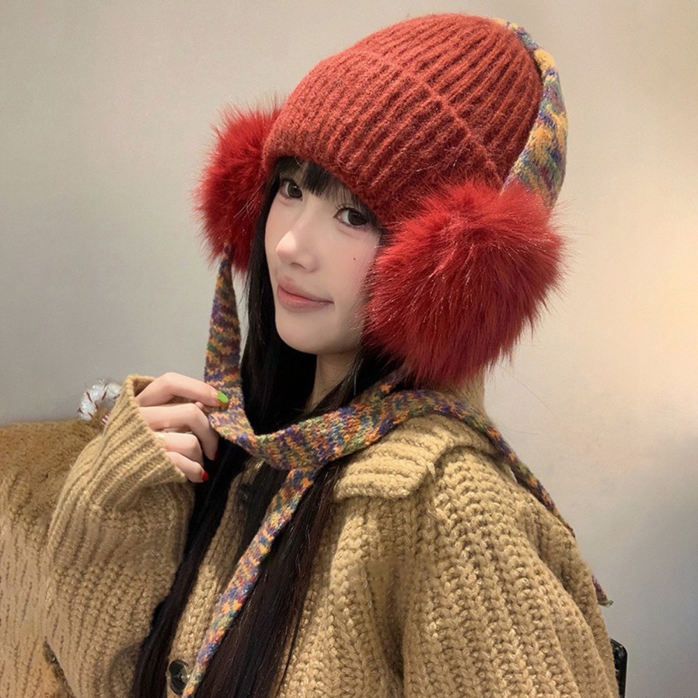 Beanie Cuffed Knit - Bonnet rétro en tricot avec cache-oreilles,