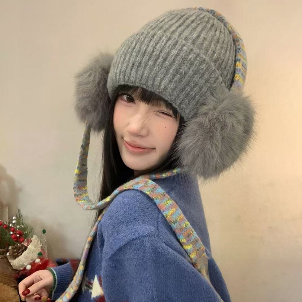 Beanie Cuffed Knit - Bonnet rétro en tricot avec cache-oreilles,